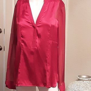 Cache - Silky red top with sheer sleeves